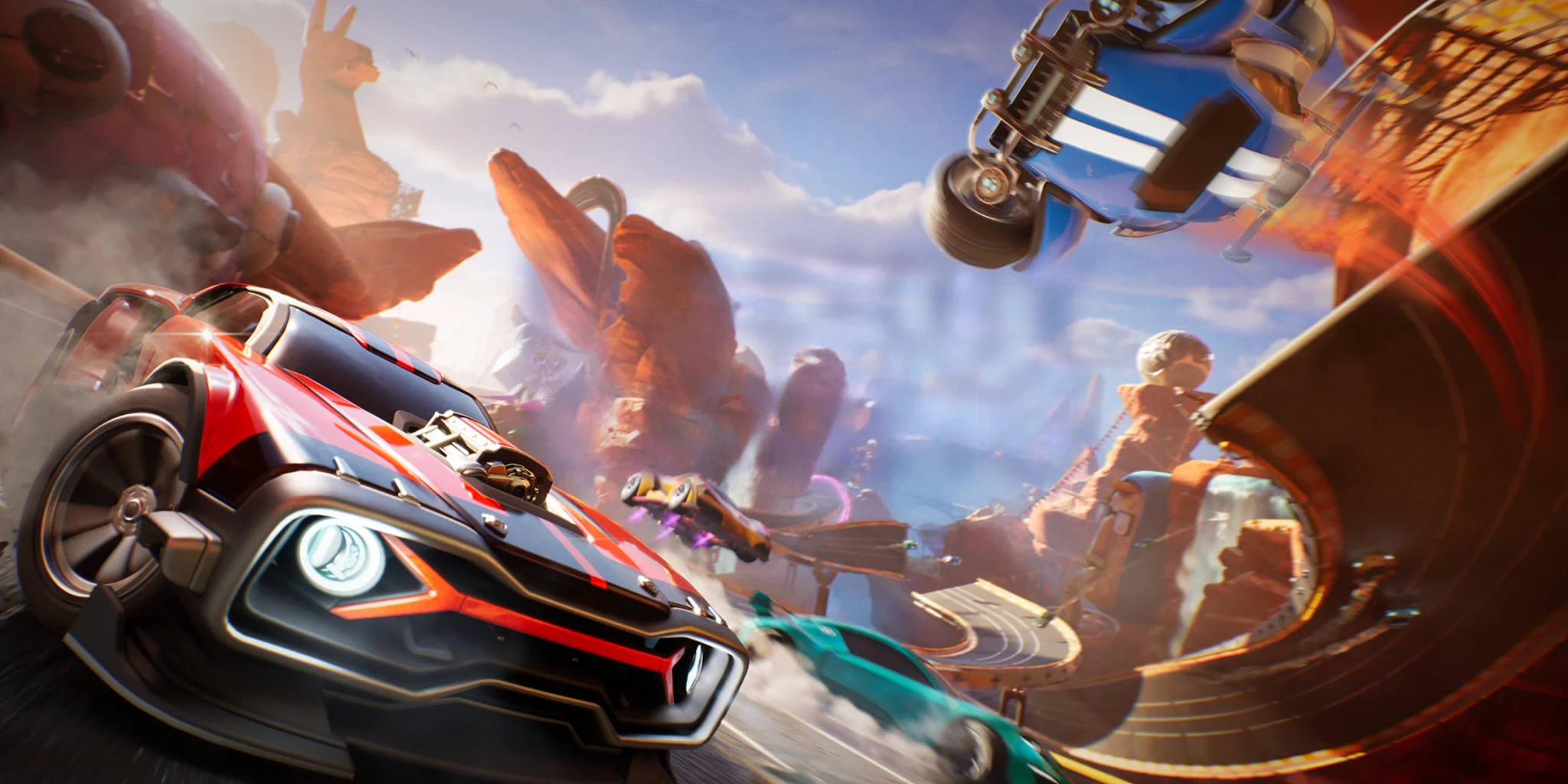 Project Overdrive artwork, the red car racing out of the bottom of the image under the Overdrive logo
