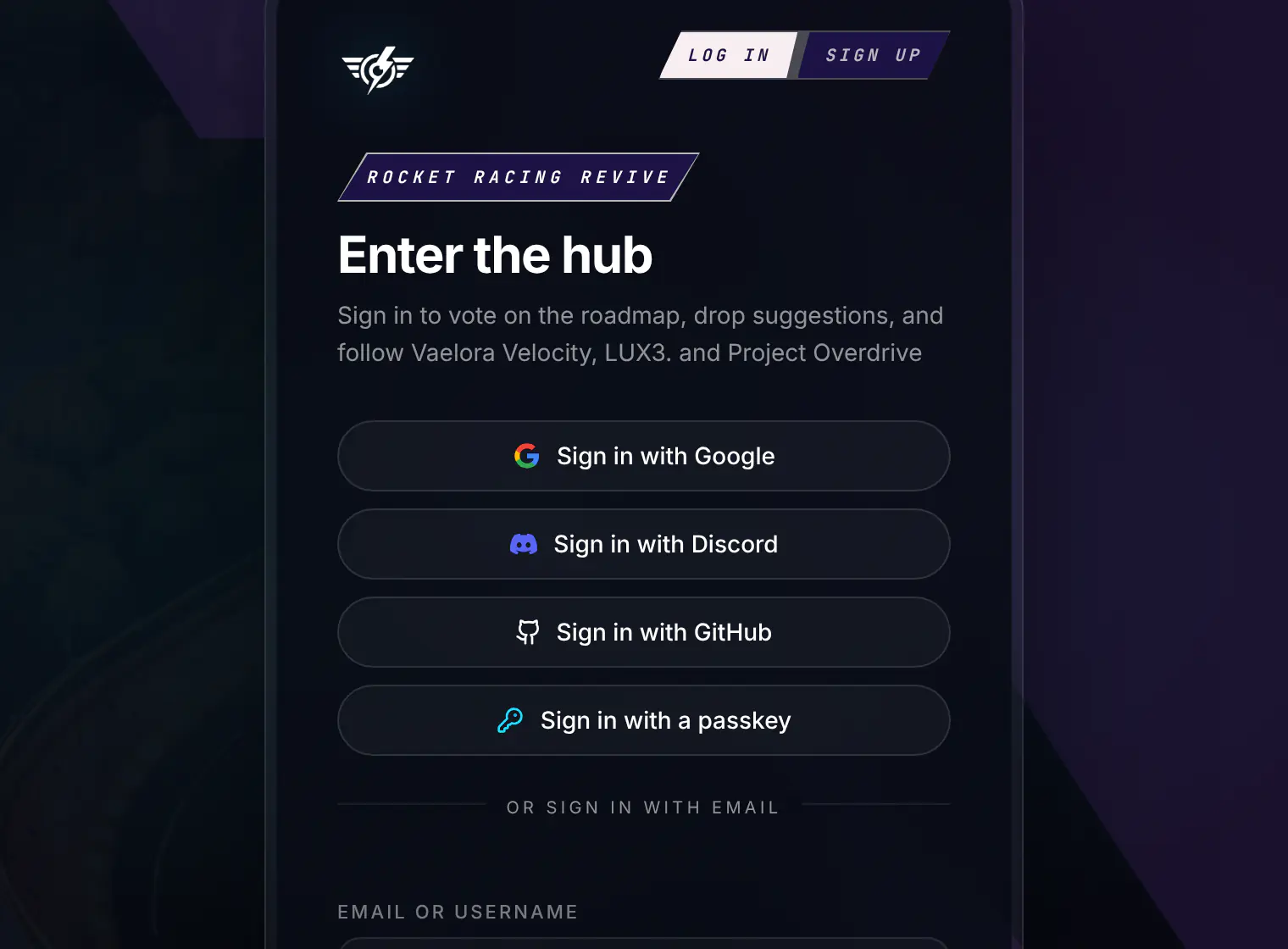 The sign in page with the Sign in with Discord button