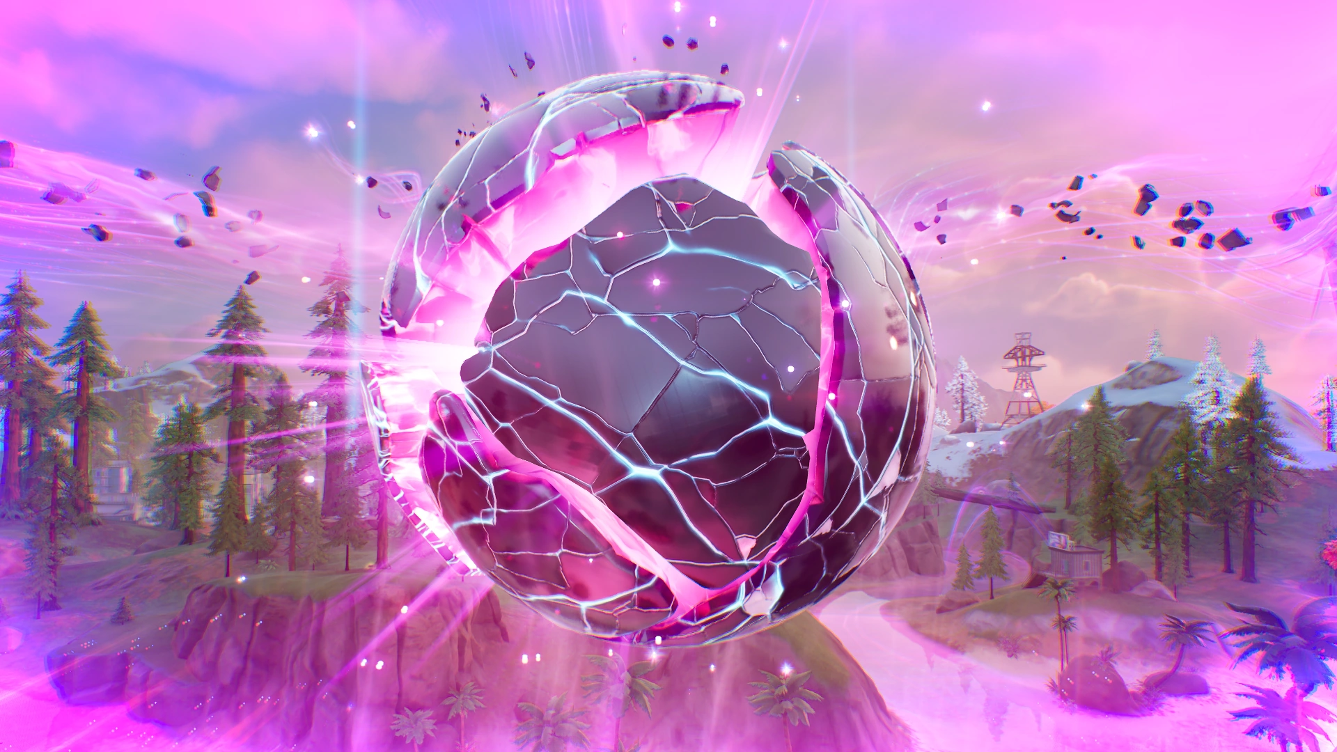 The Zero Point, a glowing orb of energy suspended above the Fortnite island